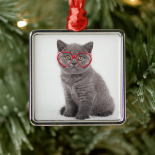 Niedliche Kleintiere Kitten Heart Glasses Ornament Aus Metall