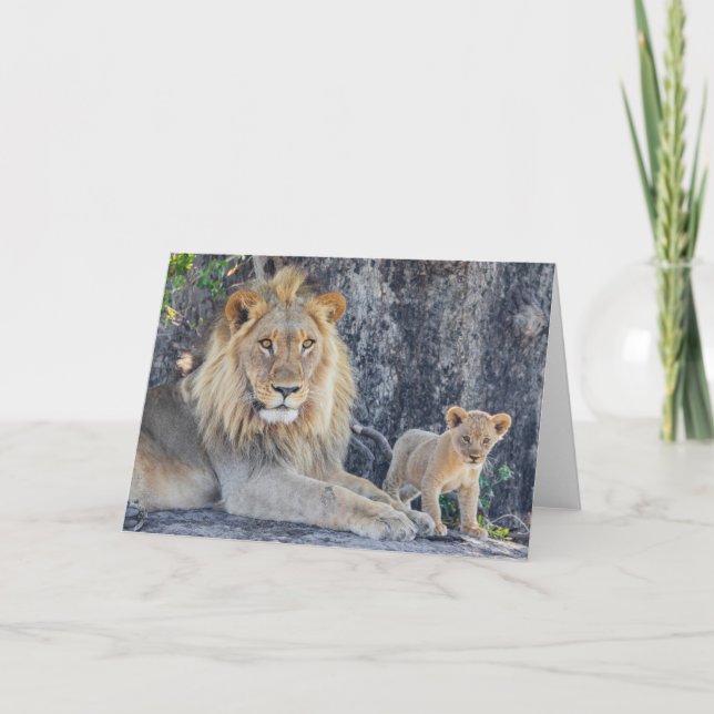 Niedliche Kleintiere | Löwe Vater & Cub Karte (Vorderseite)