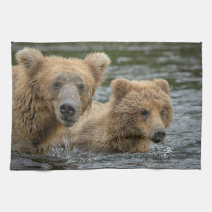 Niedliche Kleintiere   Mama Bear & Ihre Cubs Geschirrtuch