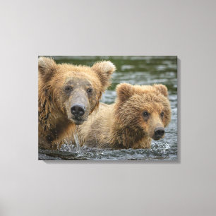 Niedliche Kleintiere   Mama Bear & Ihre Cubs Leinwanddruck