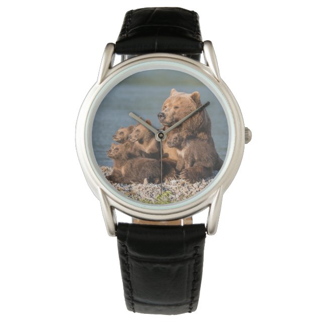 Niedliche Kleintiere | Mutter Bären & Cubs Armbanduhr (Vorderseite)