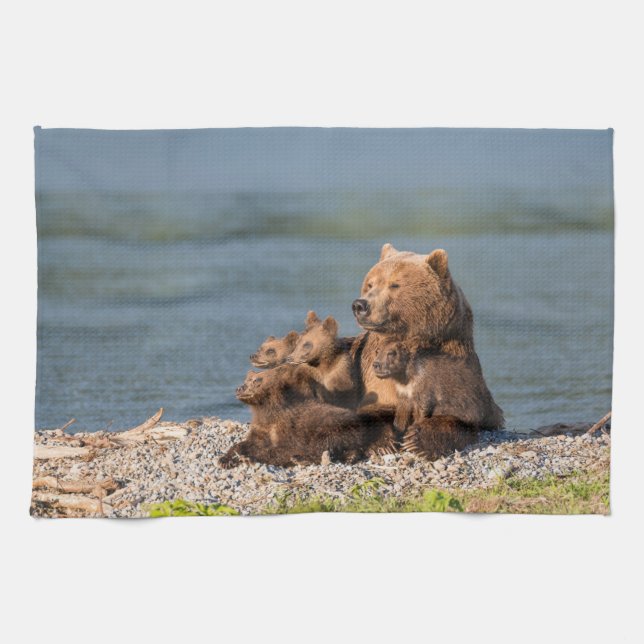 Niedliche Kleintiere | Mutter Bären & Cubs Geschirrtuch (Horizontal)