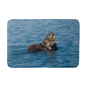 Niedliche Kleintiere   Mutter und Baby Sea Otter Badematte