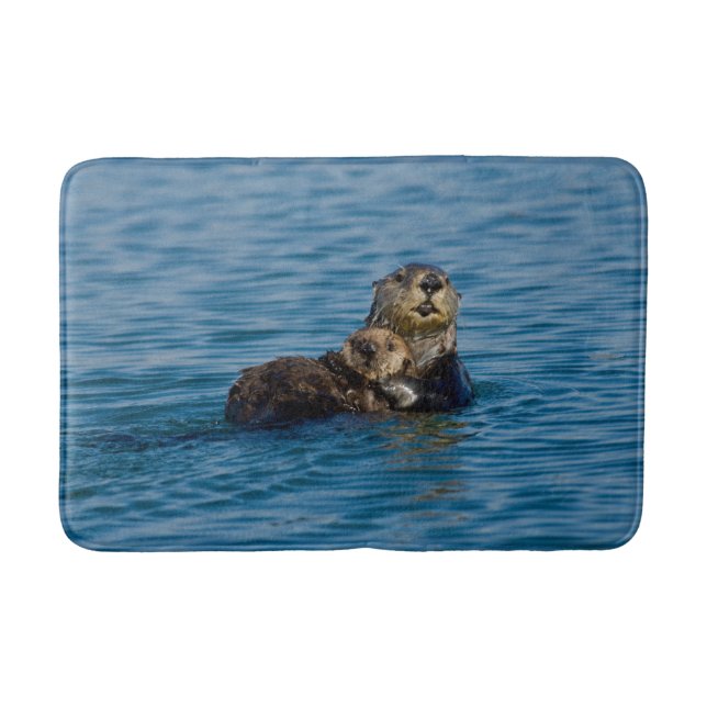 Niedliche Kleintiere | Mutter und Baby Sea Otter Badematte (Vorderseite)