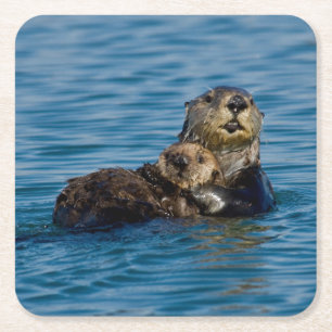 Niedliche Kleintiere   Mutter und Baby Sea Otter Rechteckiger Pappuntersetzer