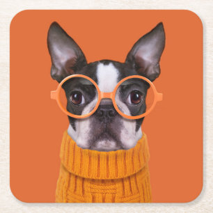 Niedliche Kleintiere Orange Boston Terrier Rechteckiger Pappuntersetzer