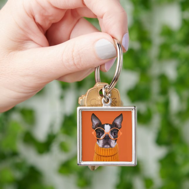 Niedliche Kleintiere | Orange Boston Terrier Schlüsselanhänger (Hand)