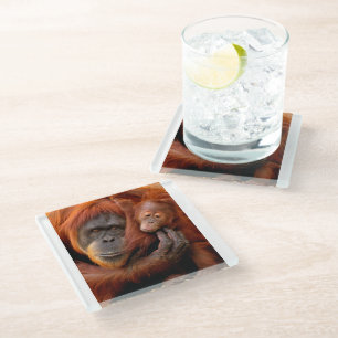 Niedliche Kleintiere Orangutan Mama & Baby Glasuntersetzer