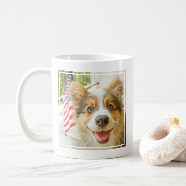 Niedliche Kleintiere | Patriotic Corgi Puppy Kaffeetasse (Mit Donut)