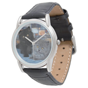Niedliche Kleintiere   Persische Kätzchen auf der  Armbanduhr