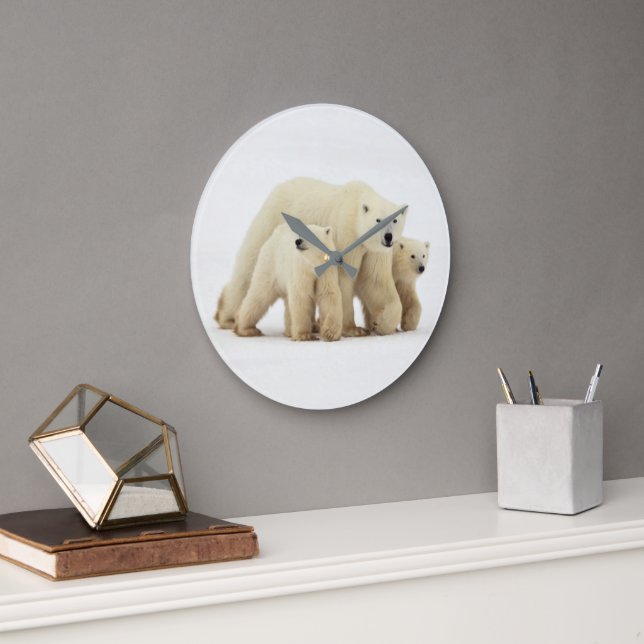 Niedliche Kleintiere | Polar Bear Family Große Wanduhr (Büro)