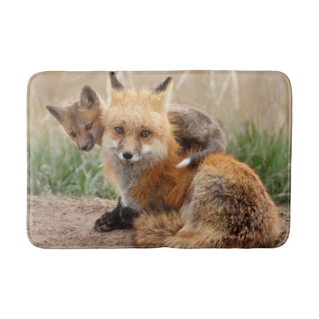 Niedliche Kleintiere | Red Fox & Baby Badematte (Vorderseite)