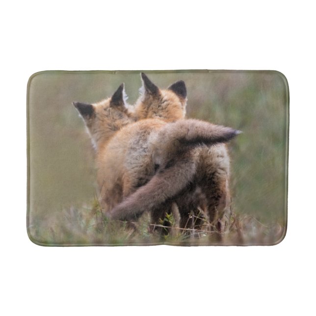 Niedliche Kleintiere | Red Fox Kits Locking Schwan Badematte (Vorderseite)
