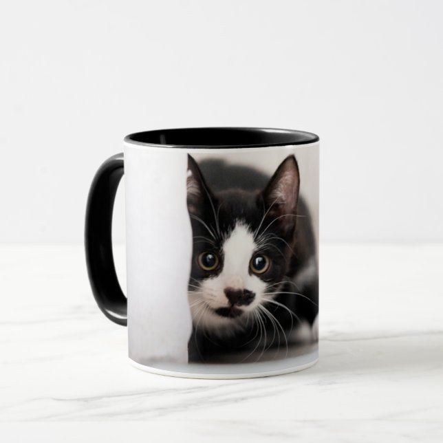 Niedliche Kleintiere | Schwarze und weiße Kätzchen Tasse (Vorderseite Links)