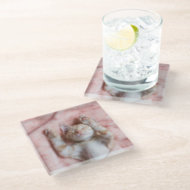 Niedliche Kleintiere | Tiny Orange Striped Kitten Glasuntersetzer (Schrägansicht)