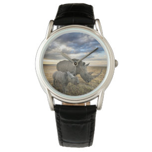 Niedliche Kleintiere Weißer Rhino und Kalb Armbanduhr