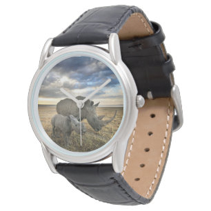 Niedliche Kleintiere Weißer Rhino und Kalb Armbanduhr
