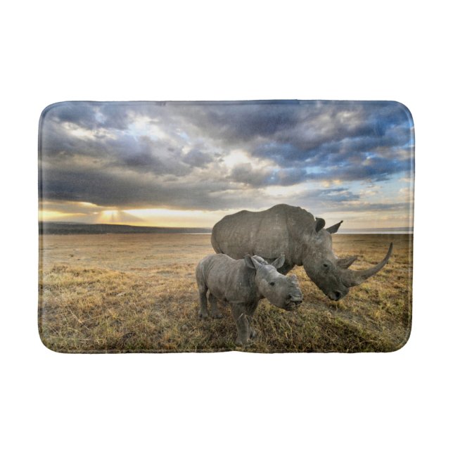 Niedliche Kleintiere | Weißer Rhino und Kalb Badematte (Vorderseite)
