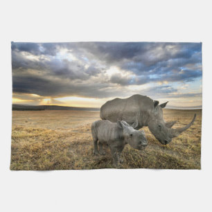 Niedliche Kleintiere Weißer Rhino und Kalb Geschirrtuch