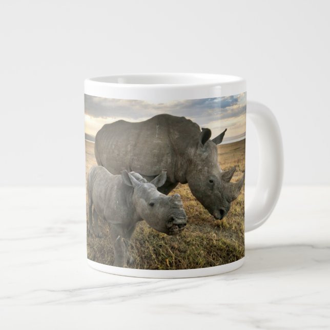 Niedliche Kleintiere | Weißer Rhino und Kalb Jumbo-Tasse (Vorderseite Rechts)