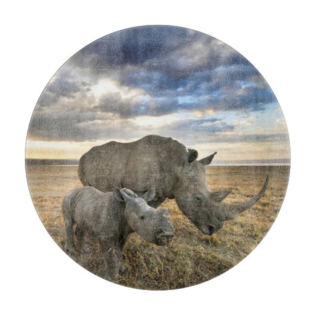 Niedliche Kleintiere | Weißer Rhino und Kalb Schneidebrett (Vorderseite)