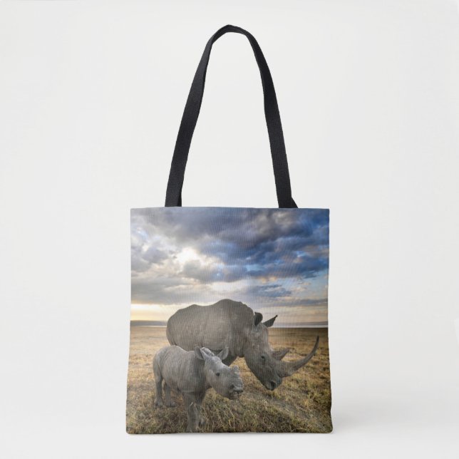 Niedliche Kleintiere | Weißer Rhino und Kalb Tasche (Vorderseite)