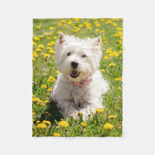 Niedliche Kleintiere | Westie Hund in Lüstern Fleecedecke (Vorderseite)