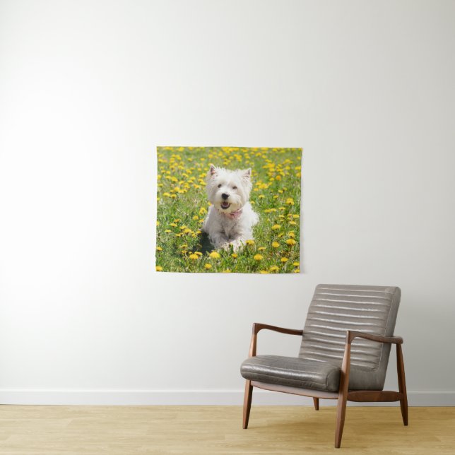 Niedliche Kleintiere | Westie Hund in Lüstern Wandteppich (Beispiel (Horizontal))