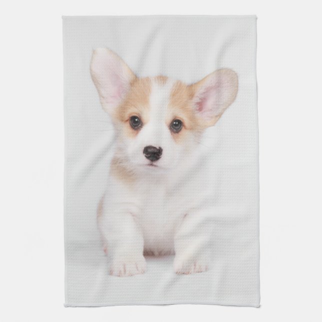 Niedliche Kleintiere | White Corgi Puppy Geschirrtuch (Vertikal)