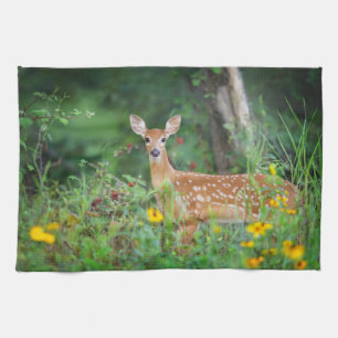 Niedliche Kleintiere White Tails Deer in Daisies Geschirrtuch