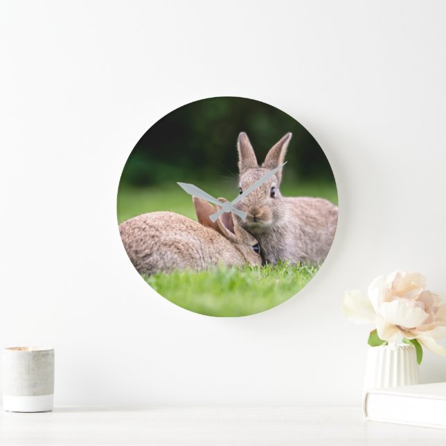 Niedliche Kleintiere | Wilde Bunny Rabbits Große Wanduhr (Zuhause)