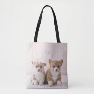 Niedliche Kleintiere Zwei Baby Corgis sitzen Tasche