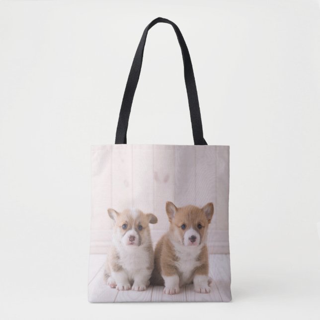 Niedliche Kleintiere | Zwei Baby Corgis sitzen Tasche (Vorderseite)