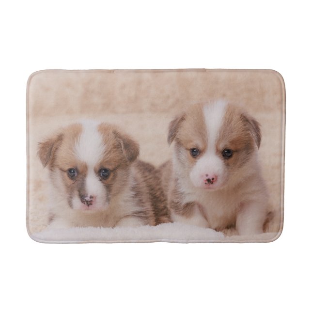Niedliche Kleintiere | Zwei Corgi Welpen Badematte (Vorderseite)