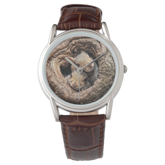 Niedliche Kleintiere | Zwei junge Eichhörnchen Armbanduhr (Vorderseite)
