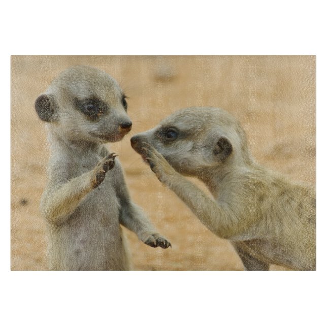 Niedliche Kleintiere | Zwei junge Meerkats Schneidebrett (Vorderseite)