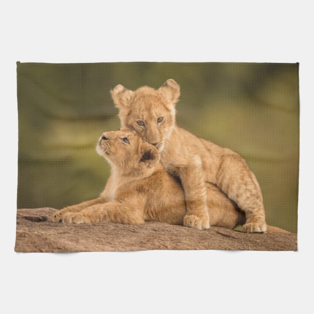 Niedliche Kleintiere | Zwei Lion Cubs Geschirrtuch (Horizontal)
