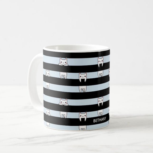 Niedliche Kletterkatzen auf gestreift Personalisie Kaffeetasse (Vorderseite Links)