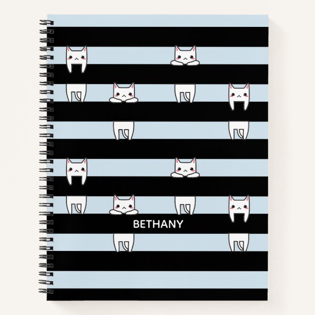 Niedliche Kletterkatzen auf gestreift Personalisie Notizbuch (Vorderseite)