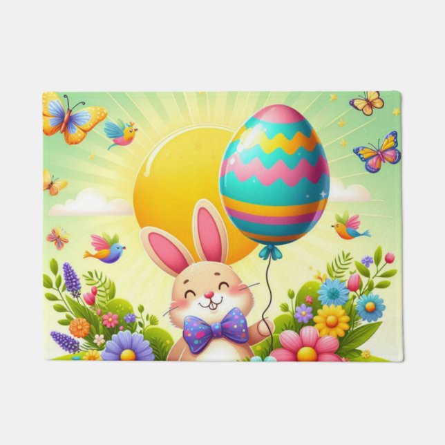 Niedliche, knuddelige und farbenfrohe Osterhase Fußmatte (Vorderseite)