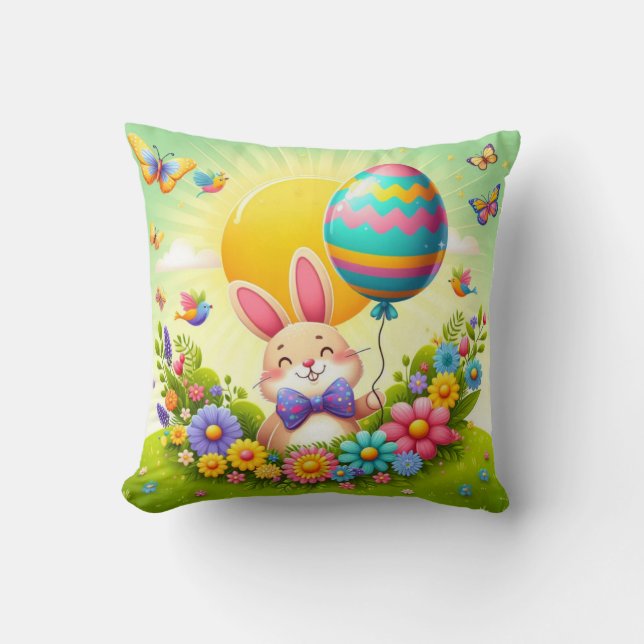 Niedliche, knuddelige und farbenfrohe Osterhase Kissen (Vorderseite)