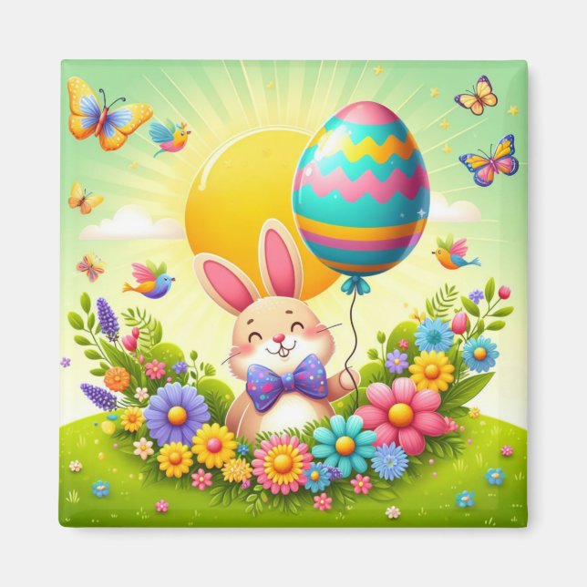 Niedliche, knuddelige und farbenfrohe Osterhase Magnet (Vorne)