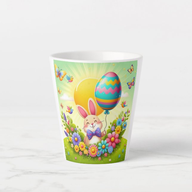 Niedliche, knuddelige und farbenfrohe Osterhase Milchtasse (Vorderseite)