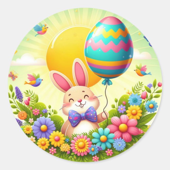 Niedliche, knuddelige und farbenfrohe Osterhase Runder Aufkleber (Vorderseite)