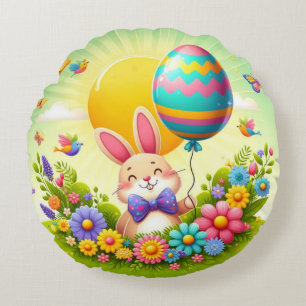 Niedliche, knuddelige und farbenfrohe Osterhase Rundes Kissen