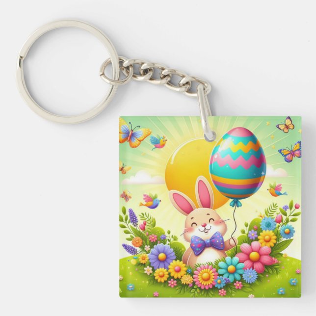 Niedliche, knuddelige und farbenfrohe Osterhase Schlüsselanhänger (Vorderseite)