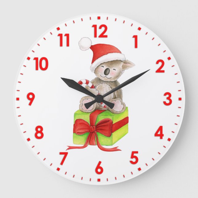Niedliche Koala Art Weihnachtsmauer Große Wanduhr (Vorderseite)