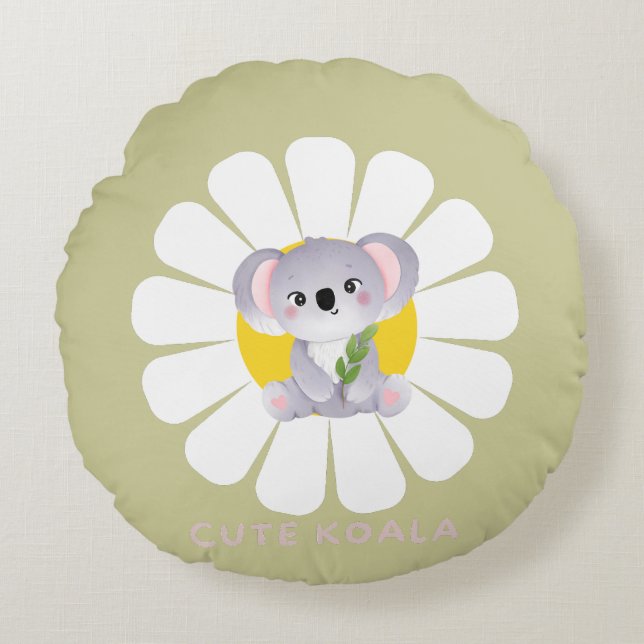 Niedliche koala Bären daisy Blume Zoo Liebe Rundes Kissen (Vorderseite)