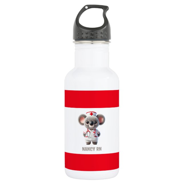 Niedliche Koala-Bärenkurse mit Red Stethoscope Edelstahlflasche (Vorderseite)