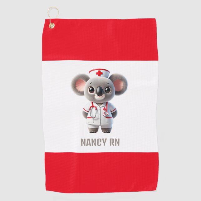 Niedliche Koala-Bärenkurse mit Red Stethoscope Golfhandtuch (Vorderseite)